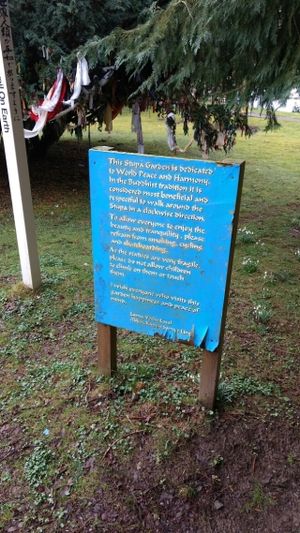 a sign at Kagyu Samye Ling Monastery and Tibetan Centre in Eskdalemuir