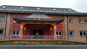 temple entrance at Kagyu Samye Ling Monastery and Tibetan Centre in Eskdalemuir