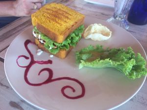 tempeh sandwich, gluten-free at Malaika Secret Moksha in Sanur