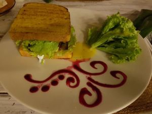 Pumpkin bread sandwich at Malaika Secret Moksha in Sanur