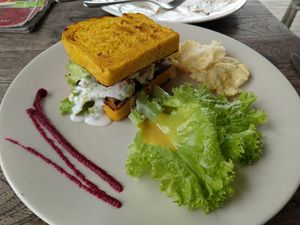 Pumpkin bread sandwich at Malaika Secret Moksha in Sanur