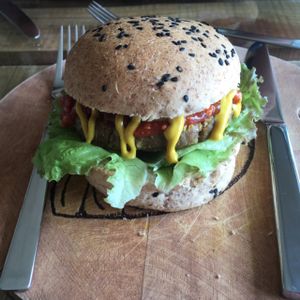 veggie burger-yum! at The Vegan Dinosaur in Davao City