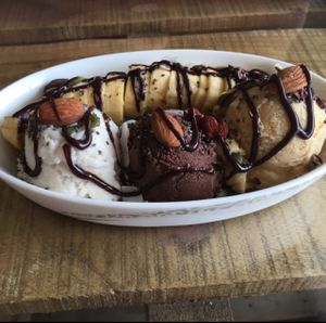 banana split- delicious! at The Vegan Dinosaur in Davao City