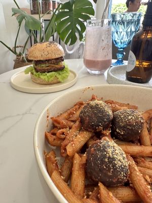 Meatballs and tempeh burgerrs  at The Vegan Dinosaur in Davao City