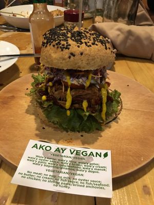 Vegan burger at The Vegan Dinosaur in Davao City