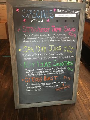 Board with specials at Live Juice in Concord