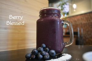 Turmeric, blueberries, banana, dates, coconut, almond milk, pineapple juice at Live Juice in Concord