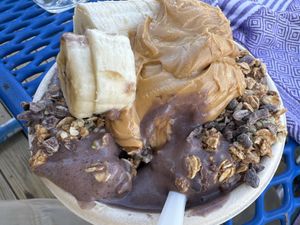 Monkey bowl with added peanut butter and hemp seeds  at Aloha Smoothie Company in Wildwood