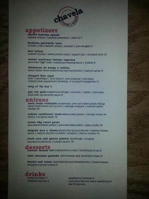 food menu at Chavela Restaurant in Hollywood