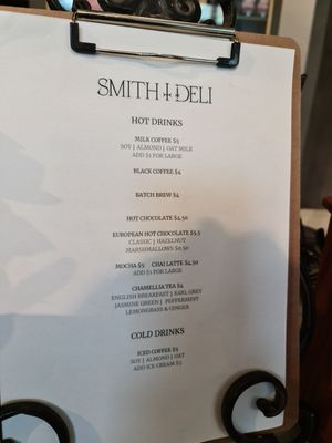 Drinks menu at Smith & Deli in Collingwood