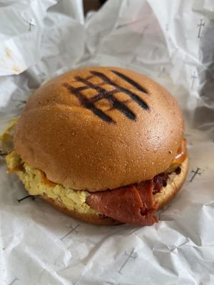 Egg and bacon breakfast roll   at Smith & Deli in Collingwood