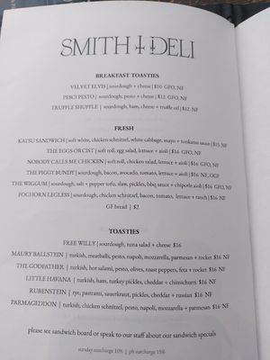 Breakfast menu at Smith & Deli in Collingwood