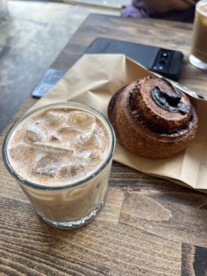 Iced chai and Vegemite scroll  at Smith & Deli in Collingwood