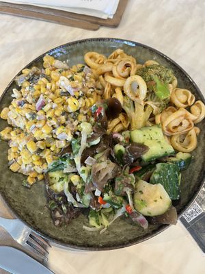 Salad plate with eloté, red pesto pasta & mushroom salad   at Smith & Deli in Collingwood