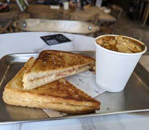 Truffle Shuffle with side of soup at Smith & Deli in Collingwood