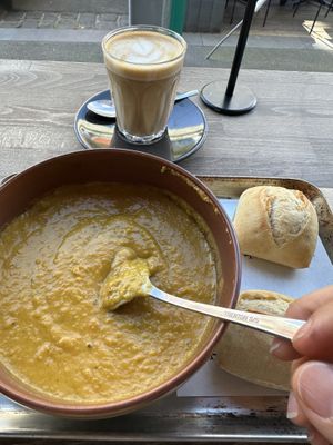 Thick and flavorful pumpkin soup. Great coffee!  at Smith & Deli in Collingwood