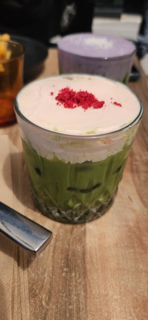 Strawberry cloud iced matcha at Smith & Deli in Collingwood