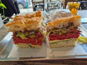 Gabagool $24.00: mainly a subtle olive taste, lettuce was already browning, I prefer made to order esp at this price!! at Smith & Deli in Collingwood