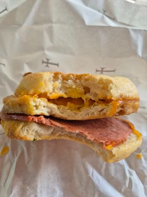 Egg martinez $8.00: think it had been sitting there for hours, already gone hard around the edges at Smith & Deli in Collingwood