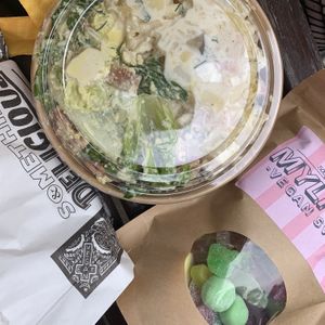 Mixed potato and Caesar salad/ mylk bar vegan lollies at Smith & Deli in Collingwood
