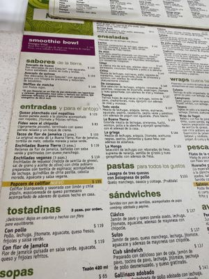 Menu  at La Buena Tierra - Colonia Santa Fe in Mexico City