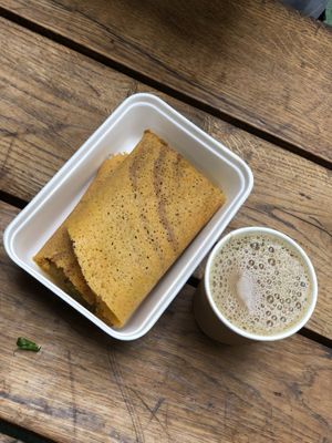 Dosa with chai drink   at Horn Ok Please - Food Stall in South East London