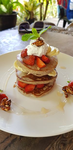 Vegan Buckwheat Pancakes at Smoothie Shop in Jimbaran