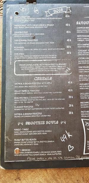 Menu at Smoothie Shop in Jimbaran