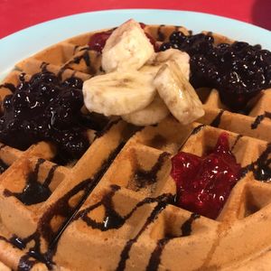 Vegan waffle option at the Waffle Lady Stand  at St John's Farmers Market in St Johns