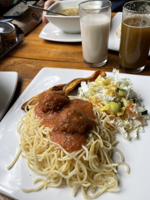 Meatballs are beet root  at El Vegano Andante in Medellin