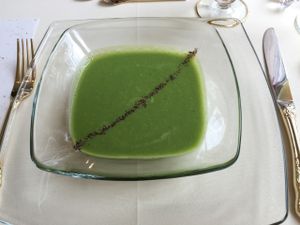 Green pea & basil soup - out of this world! at Tudore Tranquility in Tokyo
