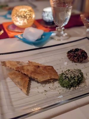 Edamame, peas and aubergine dip  at Tudore Tranquility in Tokyo