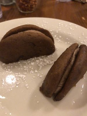 Vegan whooped pie. Presentation isn’t anything special, but it’s delicious! at Flatbread Company in Portsmouth