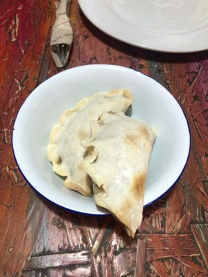 Empanadas with quinoa, almond cheese, mushroom and pumpkin.  at Pacha Manka in Humahuaca