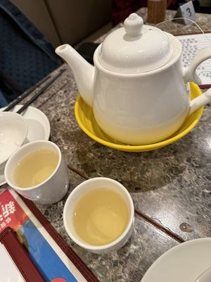 Two teacups (they refilled the pot for us too)  at Green Veggie 天然齋 in Hong Kong Island