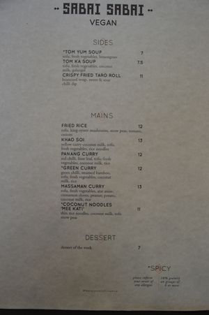 Vegan lunch menu at Sabai Sabai. at Sabai Sabai in Toronto