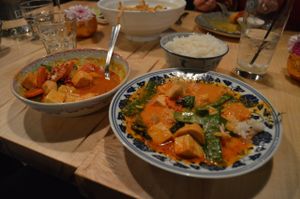 Vegan massaman curry (left) and panang curry (right). at Sabai Sabai in Toronto