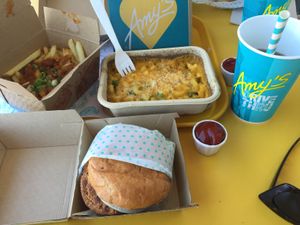Loaded fries, Mac n chz and a burger! at Amy's Drive Thru in Rohnert Park