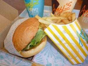 Vegan cheese burger, fries, and shake   at Amy's Drive Thru in Rohnert Park