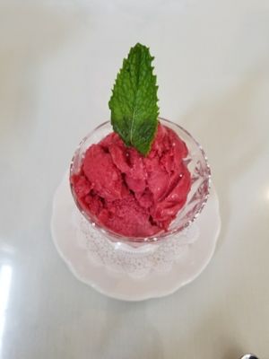 Strawberry sorbet at Van Rensselaer's in South Wellfleet