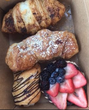 Hamm and cheeze croissant, almond croissant, fruit pastry at Passion Flour Patisserie in Salt Lake City