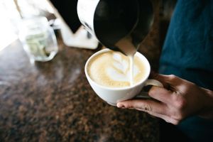 Third-wave locally brewed coffee with choice of house-made almond milk or organic soy at Passion Flour Patisserie in Salt Lake City