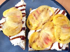 Heirloom and Ricotta Toast at Passion Flour Patisserie in Salt Lake City