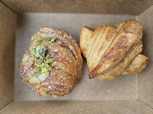 Pistachio & classic croissants. Liked the pistachio, was disappointed in the classic. at Passion Flour Patisserie in Salt Lake City