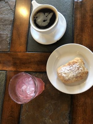 Lemonade, coffee, chocolate croissant  at Passion Flour Patisserie in Salt Lake City