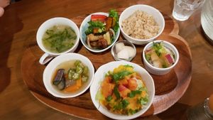 Soy meat vege fried "chicken" in black vineger saute at Simme in Ise