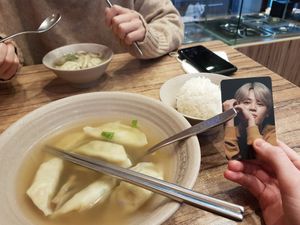 Vegan Mandu-guk with rice at SeoulFood in Frankfurt