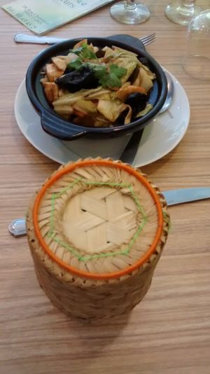 Fish and shrimp 'marmitte' with rice at Vege Saveurs in Paris