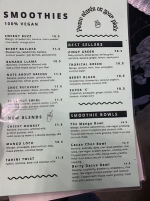 Updated menu  at Veggie Vie in Adelaide