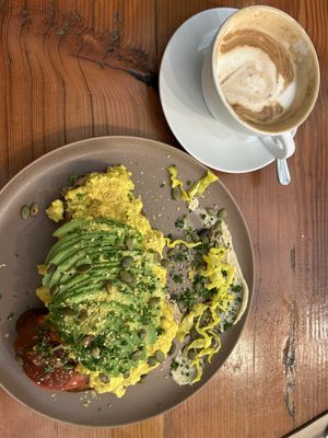 Vegan tofu scramble and add avocado  at Veggie Vie in Adelaide